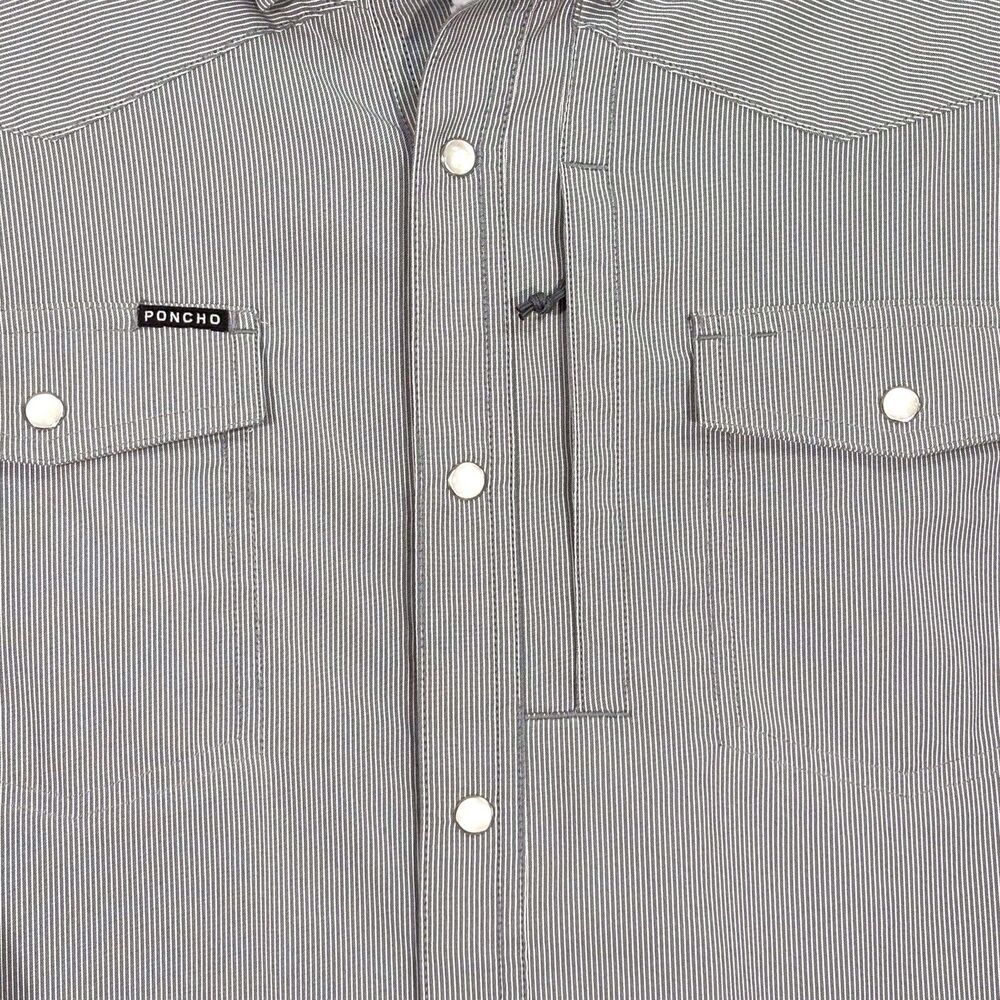 Poncho Pearl Snap Western Shirt Mens XL Slim Fit Gray Striped Vented Performance - Picture 7 of 11